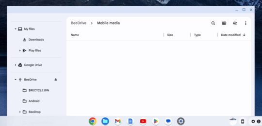View of BeeDrive folders and files on a Chromebook screen