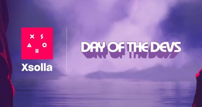 Xsolla and Day of the Devs logos on a purple-colored sky background